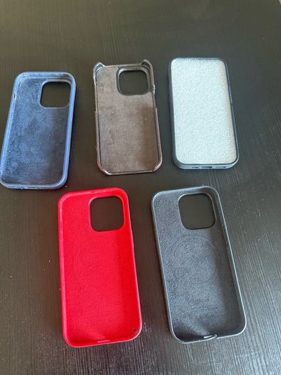 Bundle of 5 iPhone 14 Pro cases silicone and leather