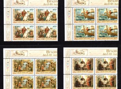 2002 Ireland Millennium of Declaration of Brian Boru as High King of Ireland Commemorative Stamps Plate Blocks 1A1A1A1A Mint Never Hinged (MNH)