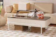 Coffee Table - 3-Partition Industrial Tables, Pull-Out Drawer, Stable Metal Frame &amp; Hidden Storage, Centre Table for Living Room, Small Space, Home Office