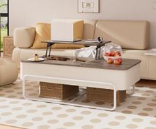 Coffee Table - 3-Partition Industrial Tables, Pull-Out Drawer, Stable Metal Frame & Hidden Storage, Centre Table for Living Room, Small Space, Home Office
