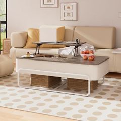 Coffee Table - 3-Partition Industrial Tables, Pull-Out Drawer, Stable Metal Frame & Hidden Storage, Centre Table for Living Room, Small Space, Home Office