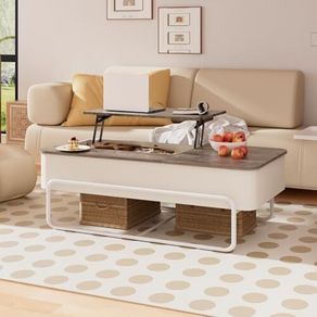 Coffee Table - 3-Partition Industrial Tables, Pull-Out Drawer, Stable Metal Frame & Hidden Storage, Centre Table for Living Room, Small Space, Home Office