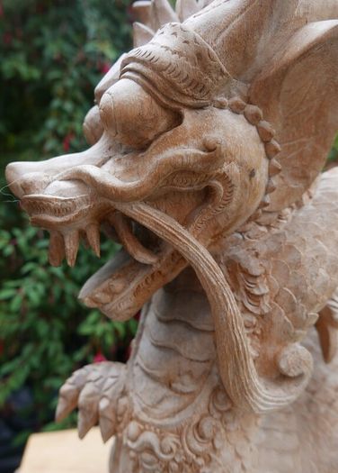 Large Beautifully Hand Carved Wooden Dragon, height 16,5 inches