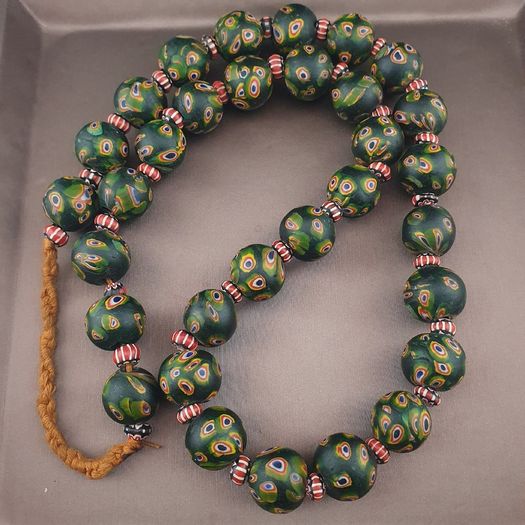 Antique Venetian Style Gabri Eyes & Chevron Glass Beads Necklace Strands