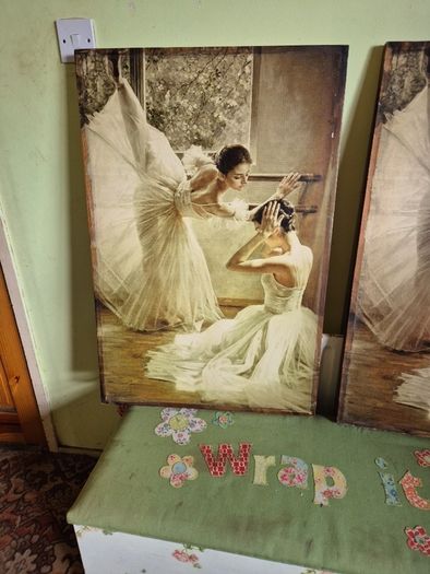 Rare find. Vintage Couple of Large Ballerinas Scene. Ballet Art.