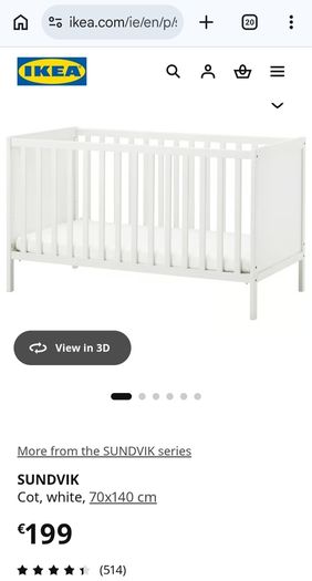 GREY IKEA Sundvik COT 140x70cm (NO mattress)
