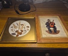 2 vintage Paintings: Pressed Flowers and Musician