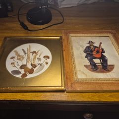 2 vintage Paintings: Pressed Flowers and Musician
