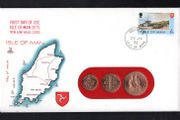 1975 Isle of Man First Day of use of low value coins Philatelic Numismatic Cover (PNC) with 5 1/2p definitive stamp and on1/2d, 1p &amp; 2p coin