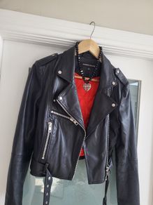 WAREHOUSE Genuine Leather Black Biker Jacket - Sz 10 UK - Rrp 210 (New)