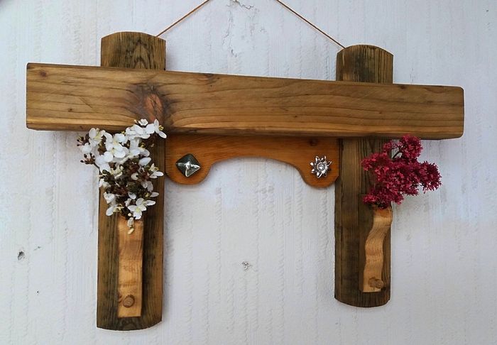 NEW Rustic Oak Beam Floating Shelf with hooks