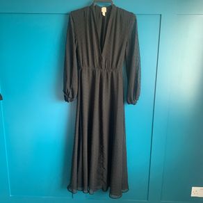 Ladies long black maxi dress with v neck detail