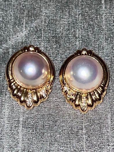 Tasaki Mabe Pearl Gold Diamond Earrings