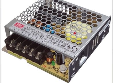 LRS-75-12   AC/DC Enclosed Power Supply PSU1 Outputs, 72W 12V 6A