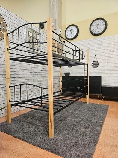 Strong Wooden & Metal Bunk Bed  2 Single Beds
