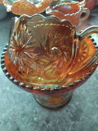 A Beautiful 2piece Carnival Glass Milk Jug And Sugar Bowl