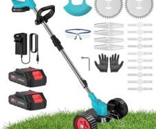 Cordless Grass Strimmer, 21V Strimmer Cordless with 2 X 2000mAh Battery and Charger, 3 Types 16 Blades, Garden Trimmer Telescopic Lightweight with Roller, 7800/min, for Gardens, Park Lawns