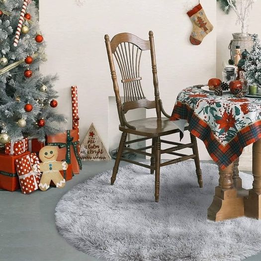 FREE P&P Round Rugs for Bedrooms Fluffy Living Room Circle Area Rug Soft Shaggy Carpet for Kids Room Floor Mat (Grey white, 80cm)
