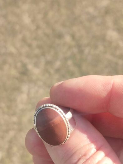 Mid Century Large Oval Cabochon Agate Sterling Silver Ring