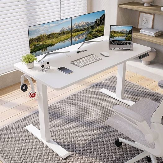 Electric Height Adjustable Standing Desk 120 X 60cm,Sit Stand Desk with Whole Board for Home Working,White