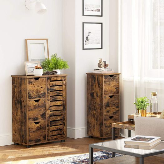 Slim Bathroom Cabinet with 3 Drawers, Chest of Drawers, Storage Cabinet, Side Cabinet, 30 x 30 x 80 cm, for Bathroom, Living Room, Bedroom, Kitchen, Vintage Brown
