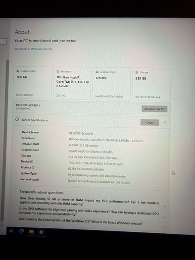 Lenovo T14 11gen i5 16gb ram 256ssd