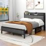 King Size Bed Frame with Storage and Headboard Shelf, Upholstered Bed Frame King Size with Metal Slats Enhanced Support, No Box Spring Needed, Gray Kingsize Bed Frames Image 3
