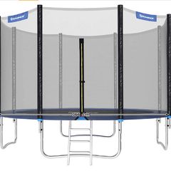 Round Outdoor Trampolin with safety net, with ladder and padded bar