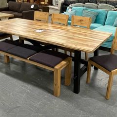 Large Rustic Table, Chairs and Bench