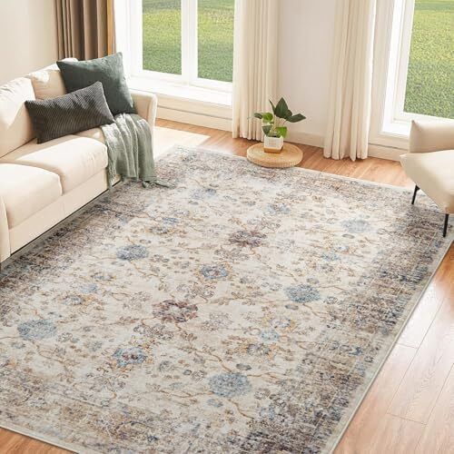 Rugs for Living Room, 200x300cm Large Area Rugs for Bedroom, Vintage Boho Machine Washable Rug, Non Slip Kitchen Rug Faux Wool Rugs Soft Short Pile Carpet for Dining Room, Office