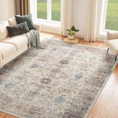 Rugs for Living Room, 200x300cm Large Area Rugs for Bedroom, Vintage Boho Machine Washable Rug, Non Slip Kitchen Rug Faux Wool Rugs Soft Short Pile Carpet for Dining Room, Office