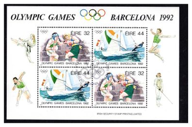 1992 Ireland Olympic Games Barcelona Commemorative Stamps Miniature Sheet Used with First Day Issue Cancel