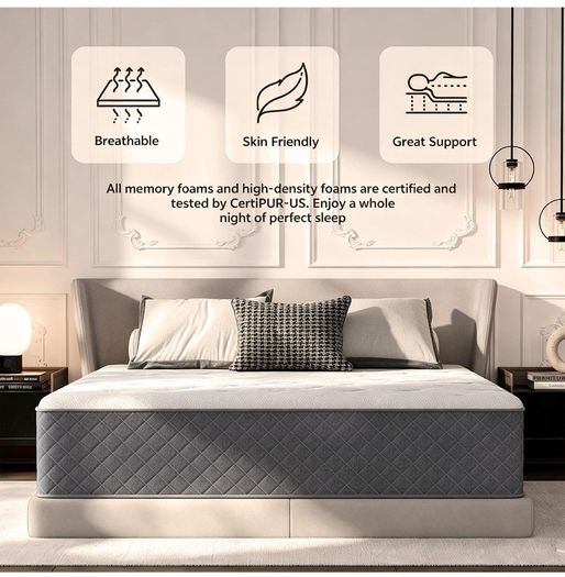 12 Inch King Size Mattress Medium Firm, OEKO-TEX Certified Hybrid King Bed Mattresses, 7-Zone Memory Foam Mattress with Pocket Sprung for Body Support & Pressure Relief - 150x200x30cm