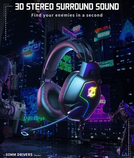 Gaming Headset for PS4 PS5 PC Xbox One Switch, Over Ear Headphones with Surround Sound, Noise Cancelling Mic, Suspension Headband (FREE POSTAGE)