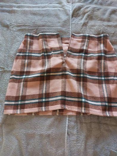 Pink Check Wool Mini Skirt