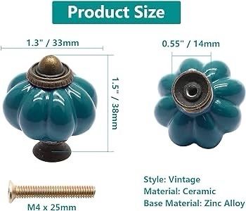 SALE | 12 Pack Ceramic Door Knobs Teal Drawer Knobs, Pumpkin Ceramic Knobs Vintage Cupboard Knobs with Mounting Screws, Antique Wardrobe Pull Handles Kitchen Cabinet Knobs for Dresser