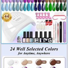 Gel Nail Kit Complete with 48W Lamp U V/LED 24 Colours Semi-Permanent Nail Polish Kit for Beginners