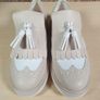 Girls GEOX respira D Thymar loafers leather slip on shoes Size UK 1.5 EU 34 pink white tassel BRAND NEW Image 3