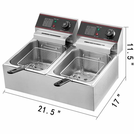 Electric Deep Fryer 12L Electric Fryer 5000W Twin Basket Dual Tank Countertop Stainless Steel 220v