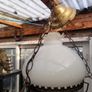 Beautiful Edwardian Hanging Oil Lamp with a Milk Glass Shade and Decorative Ceramic Reservoir Converted to Electric Image 10