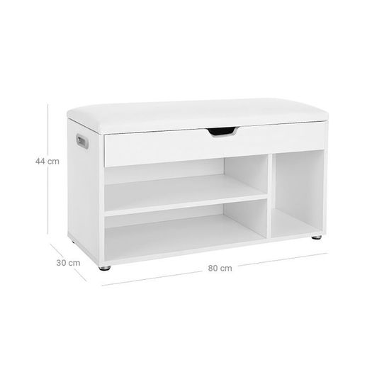 Padded shoe bench 3 compartments white shoe bench with seat cushion, 3 compartment chest, seat for shoe storage with seat, 2 steps, hallway furniture, white Maximum load capacity 150 kg