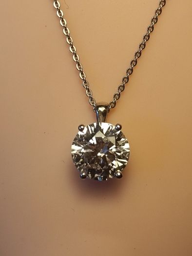14ct White Gold 3ct Lab Diamond Solitaire Pendant and Chain.