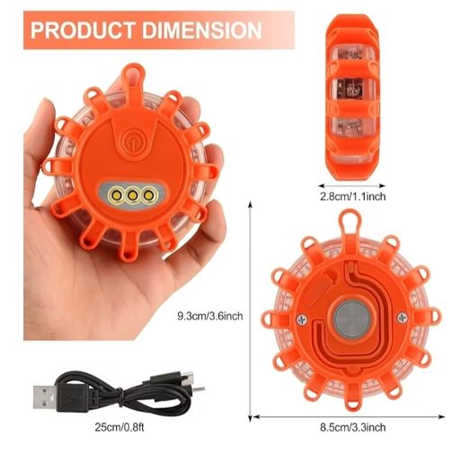 USB Rechargeable Emergency Disc Beacon with 9 Flash Modes,2 in 1 Charging Cable & Car Charger Roadside Flashing Warning Lights for Car Truck Boats Batteries Included 6