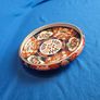 Gold Imari Japanese Hand Painted Shallow Bowl Red Blue Floral Vintage Image 8