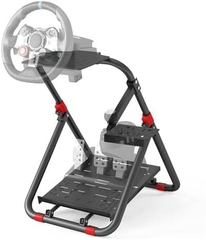 Foldable Steering Wheel Stand for Logitech, PS5, PS4, Xbox & PC G29/G920/G923/G PRO/RS50 fit, MOZA R3/R5 & select Thrustmaster, 30-sec folding, adjustable height & wheel angle, steel frame