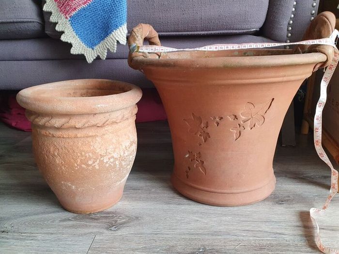 2 terracotta plant pots