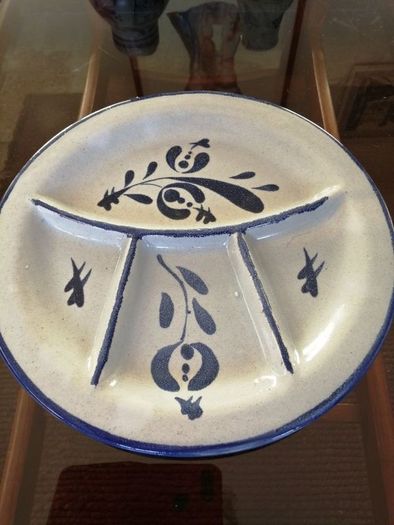 Set of Two Vintage German Salt Glazed stoneware Jugs and a French Fondue or Nibbles Plate.