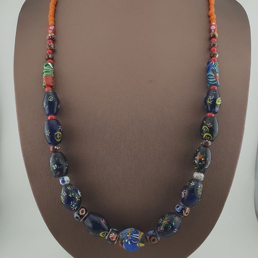 Vintage Venetian Style Floral & African Glass Beads Necklace