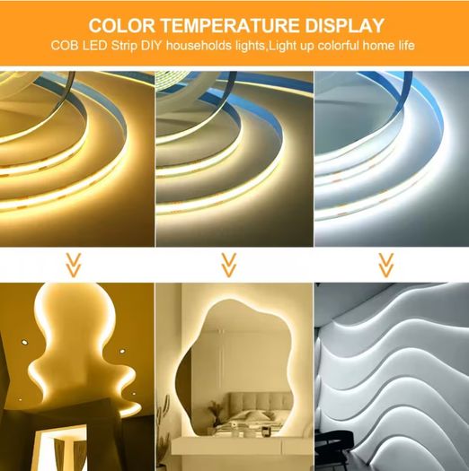 LQHZMYY 12V Hardwired COB LED High-Brightness Flexible LED Strip, Self-Adhesive And Cuttable, Suitable for Indoor, Mirror, Bedroom, Kitchen, Office Desk, Backlighting Lighting Lighting, Flexible Lighting LED Strip