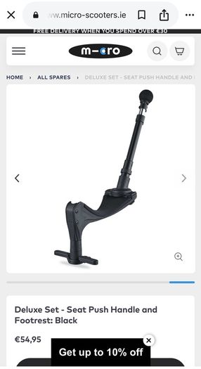 Micro scooter assessories: seat push handle and footrest: black.